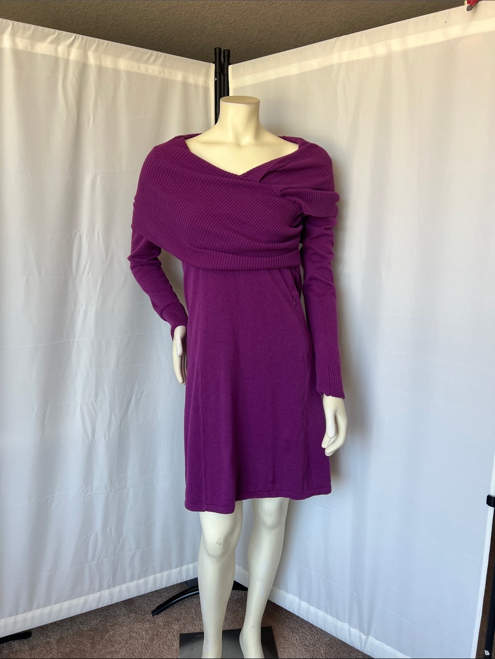 Athleta Sochi Purple Cowl Neck Sweater Dress